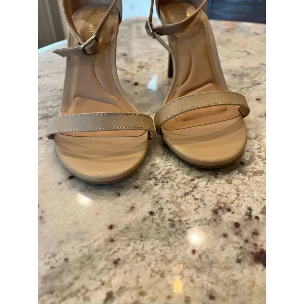 Lane Bryant Tan Faux Leather Ankle Strap Heeled Sandals sz 9W NWT